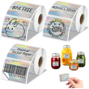 3 Rolls Holographic Thermal Labels 40 * 30mm Square Sliver Custom Sticker for  M110/M220/M120/M221/241BT Label Maker Printer  Label Paper for Name,Logo,Barcode,Price