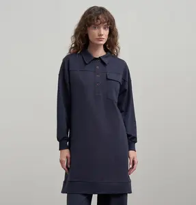 Modest Muslim Women's Quarter Buttoned Tunic - 52352 Navy Blue