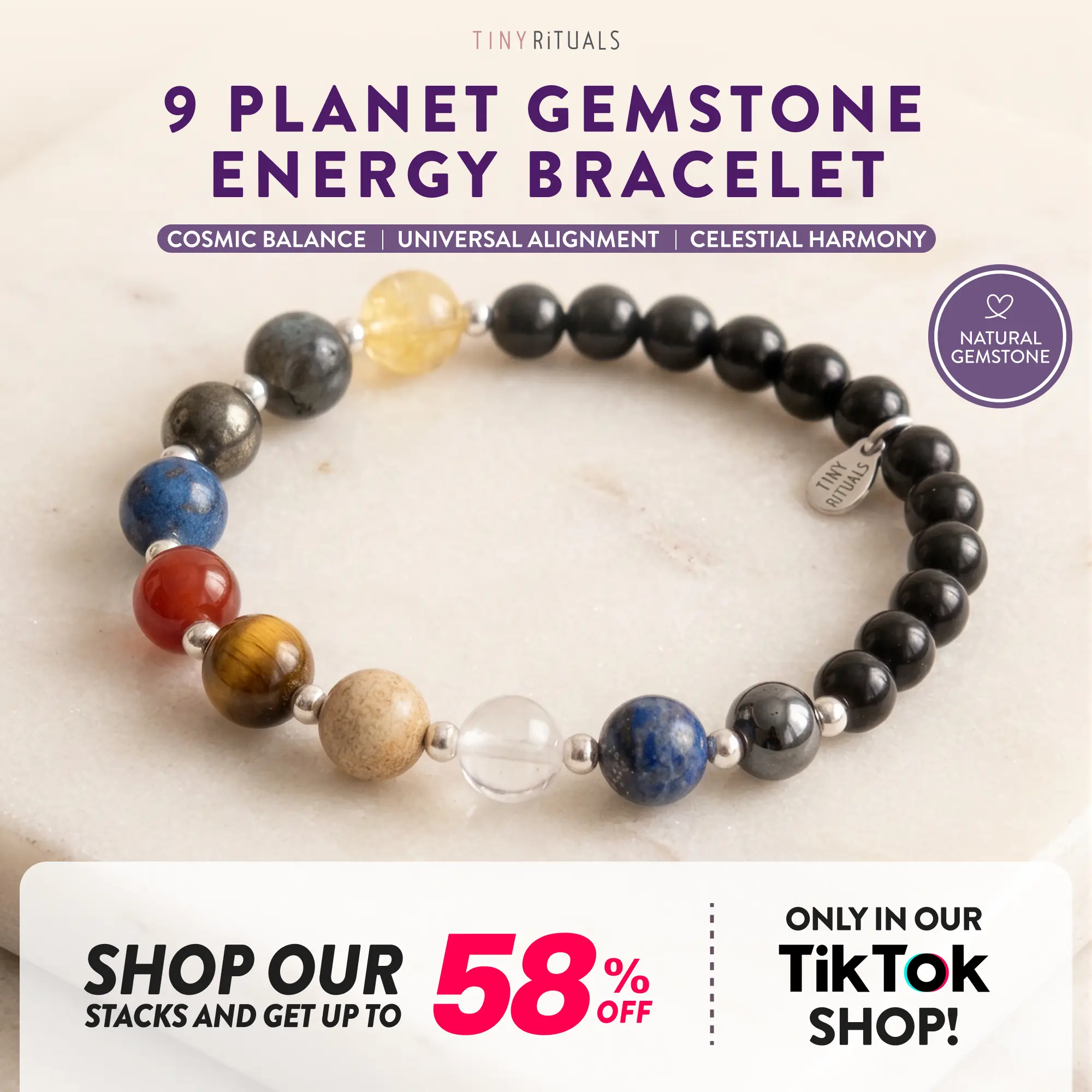 TINY RiTUALS 9 Planet Gemstone Energy Bracelet