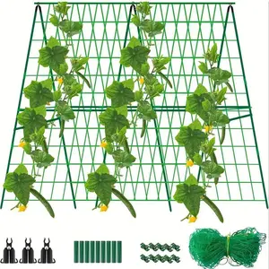 Metal and Plastic Plant Support Cage, Adjustable 48 Inch Foldable Detachable Cucumber Trellis Kit, Multi-Functional Climbing Vegetable Plant System, Plant Trellis Netting