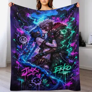 Jinx & Ekko "Neon Graffiti" Couple's Blanket | *Arcane* Anime Epic Flannel Throw Blanket