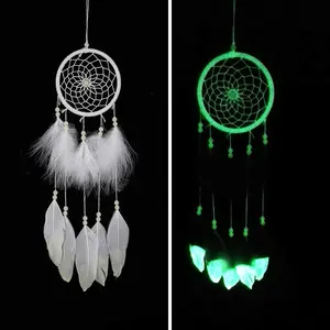 Luminous Dream Catcher,Manual Feather Hanging Decor Dream Catcher for Car Kids Bed Room Wall Hanging Decoration Decor Ornament Craft,Dia 4.3inch/11cm (Type 2)