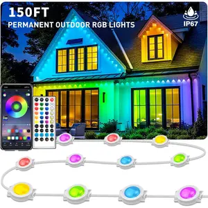 Permanent Outdoor RGB Lights IP67 Waterproof Smart LED Eaves Lights with App Remote Control Music Sync Color-change Scenes for Christmas Holiday Halloween Parties Daily Ambient House yard Decor
