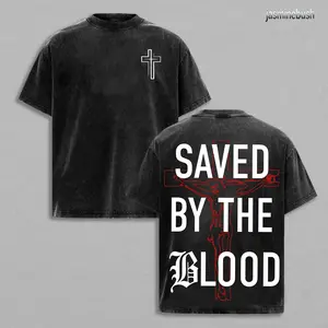Saved By The Blood Unisex Washed T-shirt Vintage Tee Jesus Shirt Jesus Tee Christian Merch Christian Apparel God Apparel