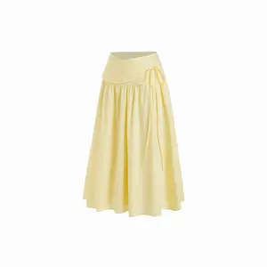 Cider Cotton Mid Rise Wrap Tie A-line Maxi Skirt