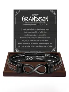 1PC Perfect Christmas Gift Gift for Grandson - Vintage High-end Artificial Leather Men's Knotted Bracelet,  Fashionable Eight-Byte Knotted Bracelet, Birthday Gift/Valentine’s Gift/Graduation Gift - Trendy Unique Knotted Bracelet Gift for Grandson