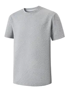 Men's Rhombus Pressed Short Sleeve T-Shirt, Casual Classic Loose Waffle Texture Round Neck Top, Comfortable and Stylish Men's Clothing