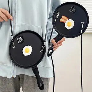 Crossbody Strap Funny 3D Frying Pan Phone Case For iphone 17 16 15 14 13 12 Pro Max Cover Cute Pot INS Fashion Shockproof Cases