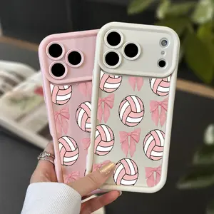 Volleyball & Bow Soft Case for iPhone 17 Air 16 15 16e 14 13 12 11 Pro Max Plus X XS Shockproof Drop Protection Rugged Durable Silicone Cover Cellphone Smartphone
