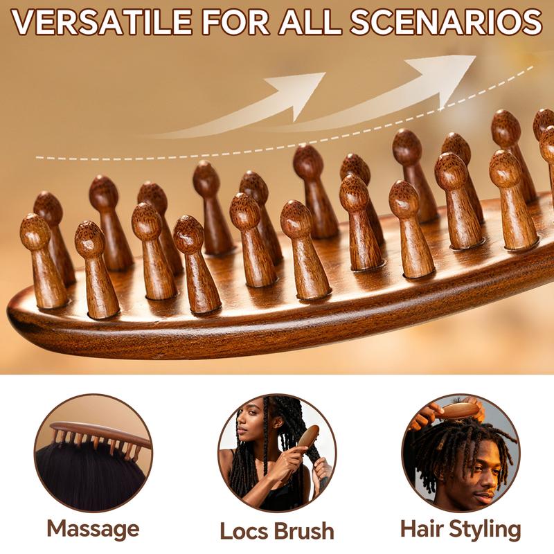 【Black Friday】Natural Wooden Loc Brush for Microlocs & Sisterlocs Prevents Tangles & Merges Massage for Scalp Relaxation & Hair Product Light Weight