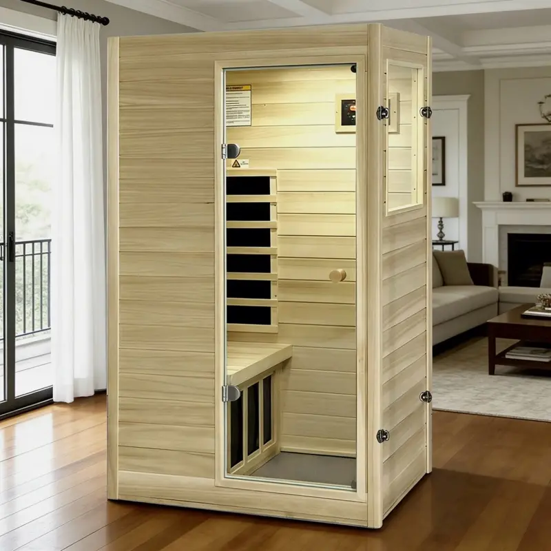 1Person Home Sauna Far Infrared Sauna Right Door Open Poplar Wood Saunas 905W