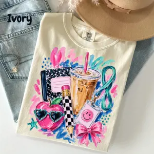Preppy Teacher Comfort Colors Shirt, Watercolor Iced Coffee Tee, Back To School Coquette Teacher T-Shirt