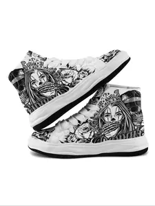 Men's Fashionable Cartoon Print High Top Sneakers, Casual Comfortable Breathable Lace Up Skate Shoes, Male All-match Round Toe Shoes for Daily Wear