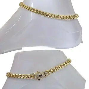 14K Vacuum-gold Plated Miami Cuban Link Chain Hip Hop Anklet with 5A+ Canada Zircon CZ Jewelry Fashionable Accessory Valentines Gifts for GF Men Women unisex Monaco Mexico & Micro Promise chains For Husband Boyfriend Birthday Gift