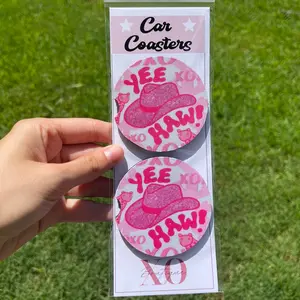 Pink Yeehaw Car Coasters Printed Set