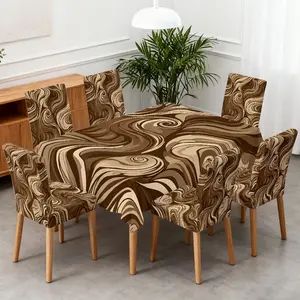 4/5/6/7pcs Swirling Earthy Wisps Chair Cover And Tablecloth Set, Easy Maintenance & Installation, Great for Living Room, Kitchen, Parties, Picnics, Gifting & All Seasons