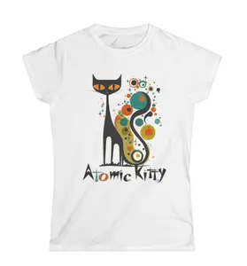 Mid Century Modern Atomic Cat tshirt, Atomic Kitty, Vintage MCM Black Cat Retro Clothing, Woman's Softstyle retro tee, 60s Mid mod Kitten, Gift for friends, Gift ...,