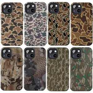 Vintage Old School Waterfowl Camouflage Pattern Hunting Fishing Heavy Duty Tough Phone Case Shockproof Drop Protection Durable Hard Cover Aesthetic Gift for iPhone 11 12 13 14 15 16 17 Pro Max Plus