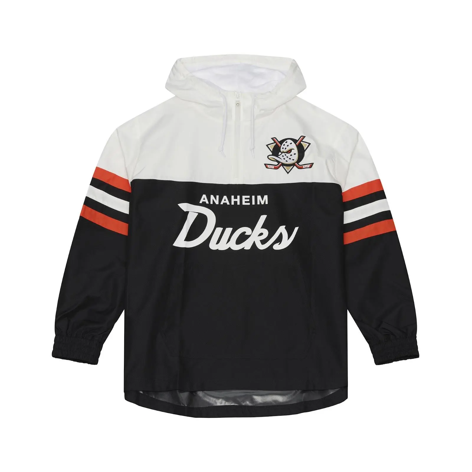 Anaheim Ducks Black Head Coach Lightweight Anorak Quarter-Zip Windbreaker NHL Throwback Outerwear Vintage Fan Gear Mitchell & Ness