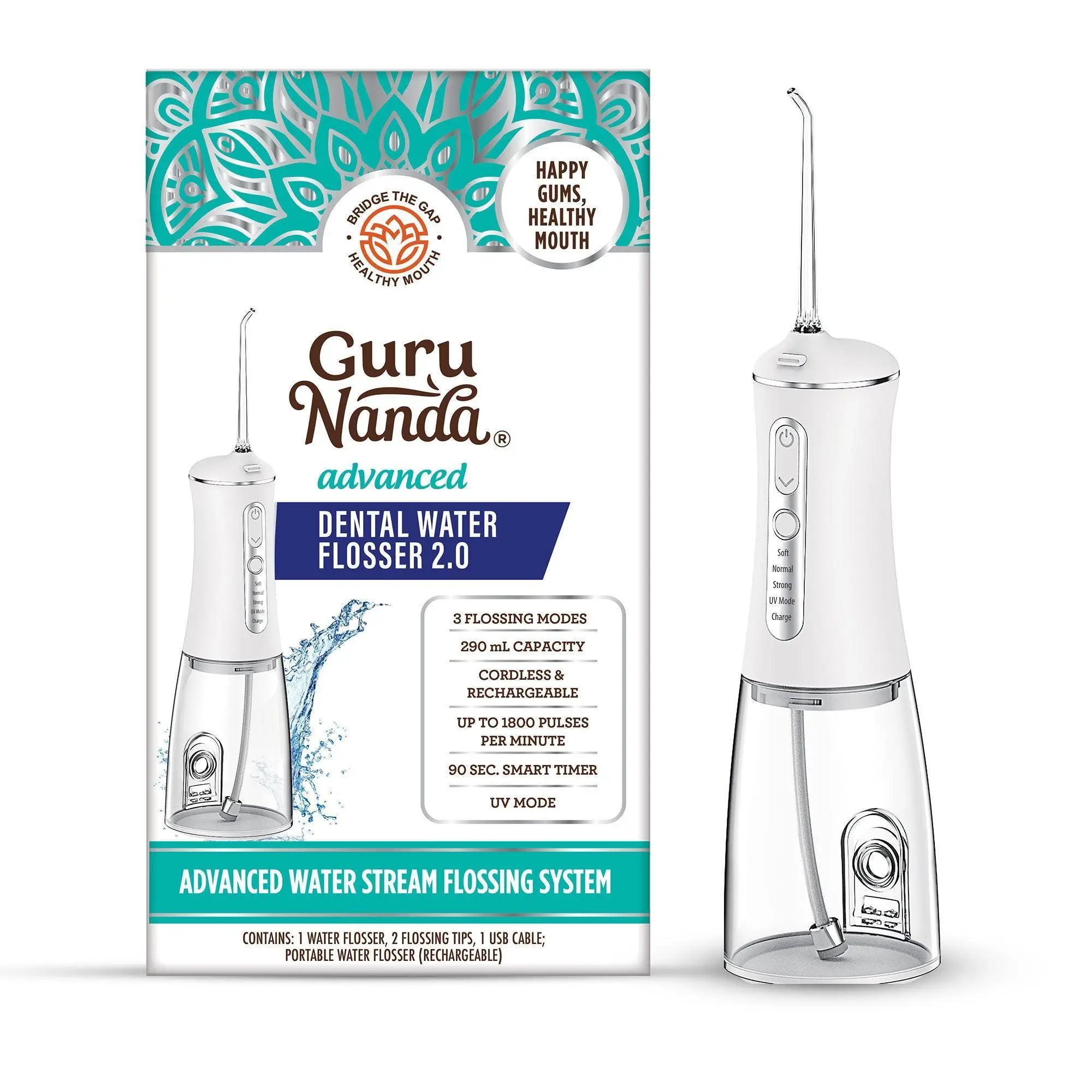 GuruNanda Advanced Dental Water Flosser 2.0 with UV Light (290ML)
