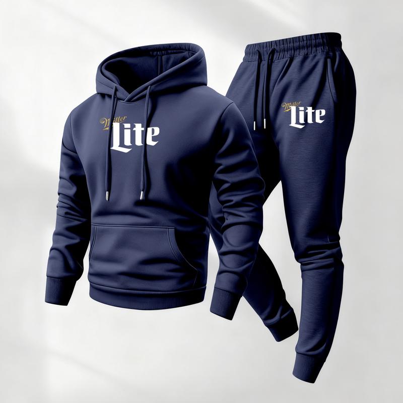 Men's printed hooded sweatshirt and drawstring sweatpants set, men's clothing, casual long-sleeved hooded jacket and trousers, suitable for autumn and winter wear, men's everyday casual wear, indoor and outdoor sportswear, tracksuit.