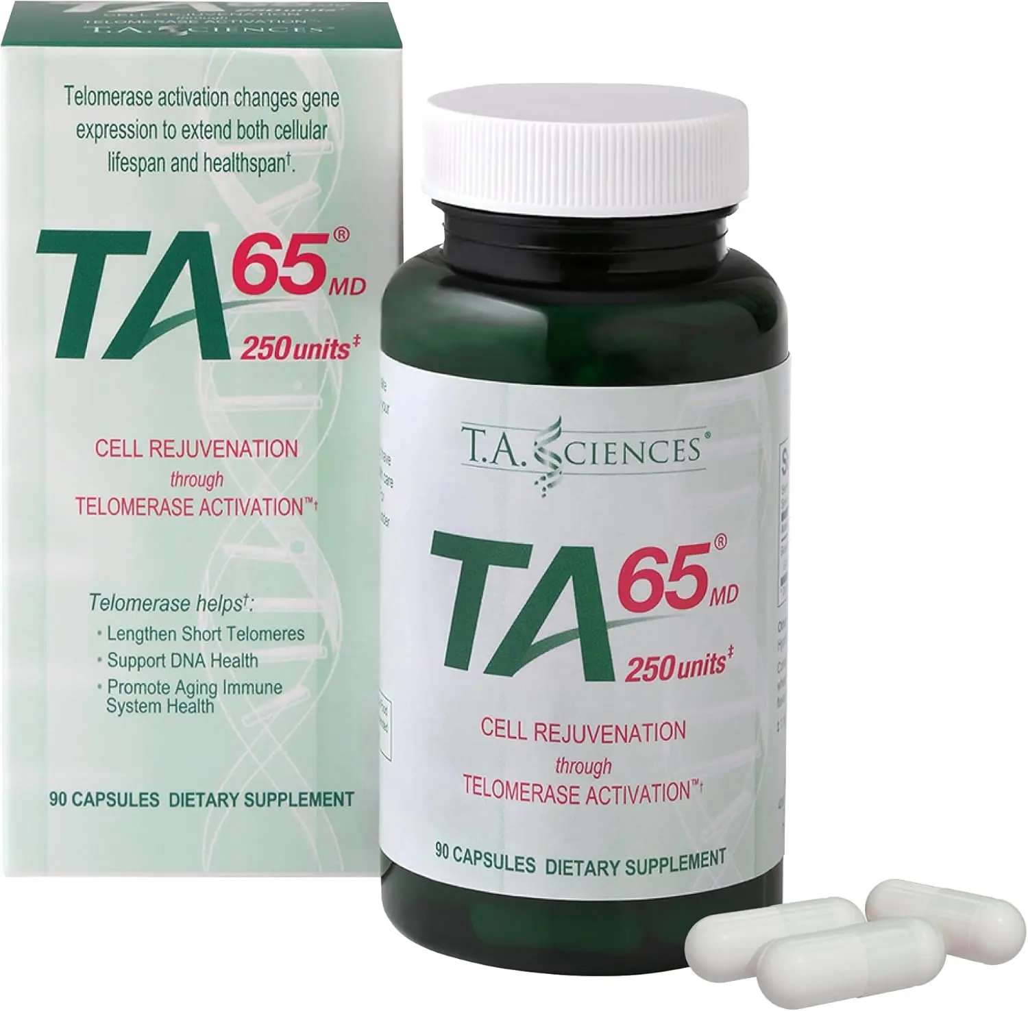 T.A. Sciences TA-65 Telomere Activation Healthcare Vitamin Dietary Supplement - 2.5x Potency, 250-Count Capsules (1-Pack)