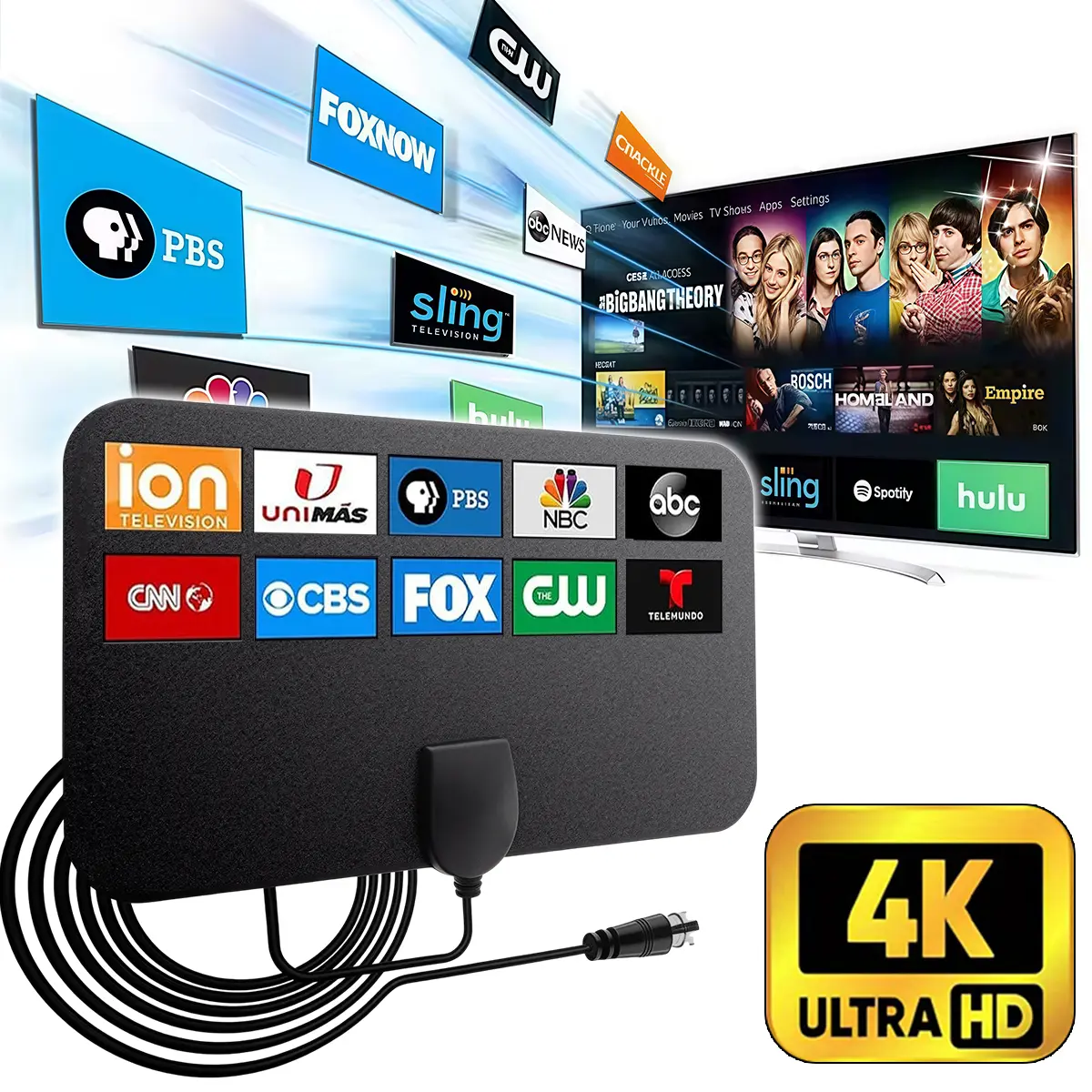 TV Antenna for Smart TV Indoor, Long Range Digital Antenna with Amplifier Signal Booster, Supports 4K 1080p Local Channels, Quick Installation