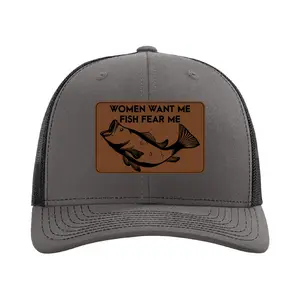 Women Want Me Fish Fear Me Hat, Funny Richardson 112 Trucker Hat, Leather Patch Cap, Adjustable Humor Hat, Gag Gift
