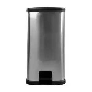 Trash Can. Plastic Rectangular Step Kitchen Trash Can, Silver, 13.2 Gallon