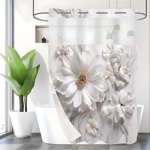 pastel flower pattern shower curtain, 1 count waterproof machine washable shower curtain, bathroom decor supplies for home hotel, restroom accessory