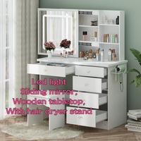 Large Sliding Lighted Mirror & Power Strip-White