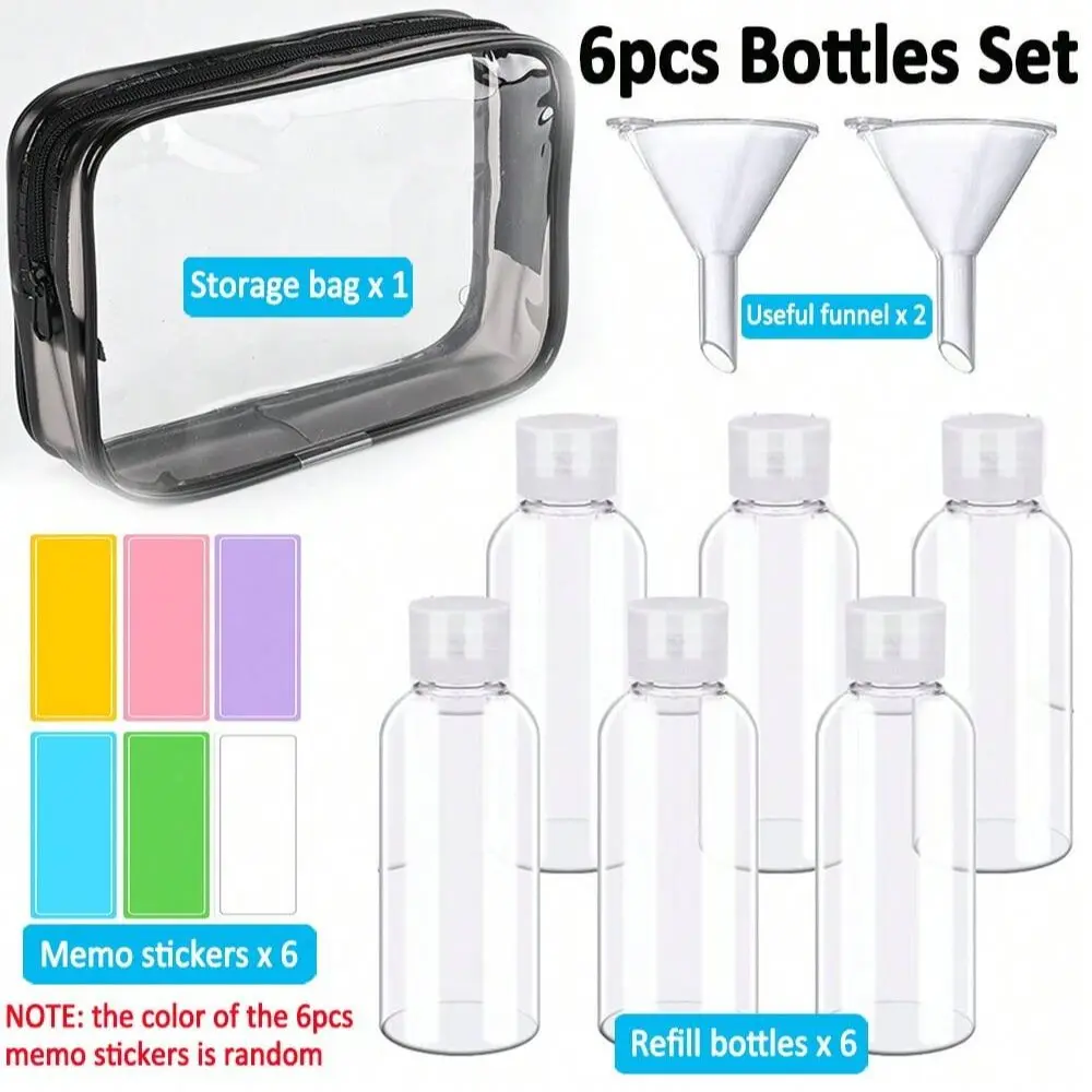 3 Pack/6 Pack Leak-Proof Travel Bottles 100ML (3.4 Oz), Transparent Pet Plastic Refillable Design Containers with Flip Lid, Universal Funnel, Storage Bag, Container Set