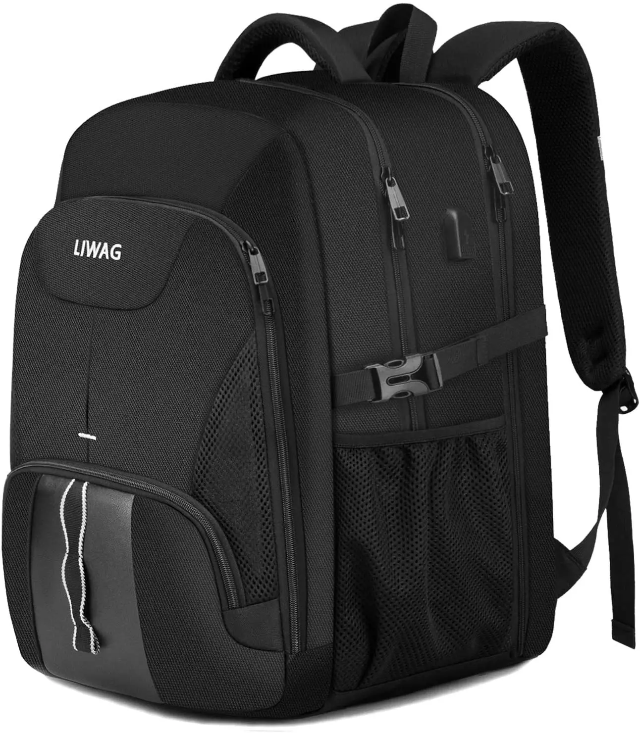 Extra Large Backpack for Men 50L,Water Resistant 17.3 Inch Travel Laptop Backpack with USB Charging Port,Tsa Friendly Big Business anti Theft Computer Bag Work College School Bookbags Gifts,Black LIWAG