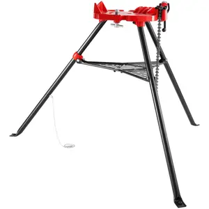 VEVOR 460-6 Tripod Pipe Chain Vise 1/8\"-6\" Capacity,Pipe Stand Portable Foldable Steel Legs,Pipe Jack Stands with Tool Tray, Tripod Stand Chain Vise Ideal for a Variety of Pipe Materials