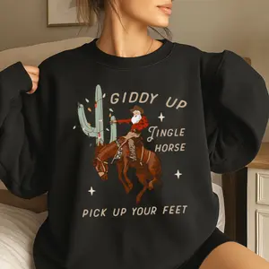 Giddy Up Jingle Horse Pick Up Your Feet Sweatshirt, Howdy Country Christmas Horse Shirt, Cowgirl Hoodie, Cowboy Christmas Tshirt, Gift For Men Women, Unisex Sweater Pullover Tee
