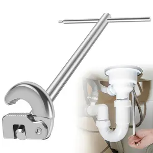 180 Degree Rotating Multi-Function Pipe Wrench, High Carbon Steel, Compact Repair Tool for Bathroom, Single Handle, Silver Color
