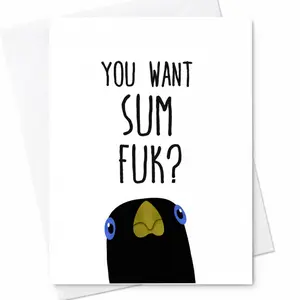 You Want Sum Fuk? Funny Bird Valentine's Day Card, Naughty C-101