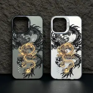 A Stylish Golden And Black Dragon-Patterned Laser Phone Case Suitable for Iphone 17 15, 14, 13, 12, 11, XS, XR, X, 7, 8, 12/13 Mini Plus Pro Max SE Series, Perfect for Christmas, Easter, April Fool'S Day, Birthdays, Valentine'S Day, Or As a Gift for Boys