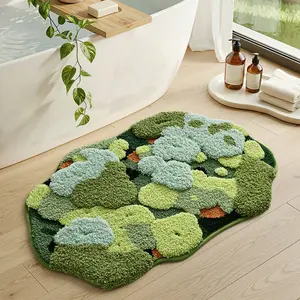 1pc-Moss forest shaped bathroom absorbent floor mat, fresh style, soft and comfortable, absorbent and non slip, easy to maintain and machine washable, suitable for bathroom, bedside, foyer and other scenes, universal home decoration floor mat