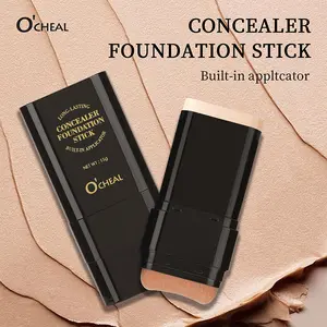 Concealer Foundation Stick 15g Long Lasting Cream Coverage Built In Sponge Applicator Dual Ended Double Head Foundation Stick Travel Friendly No Brush Makeup Face Base