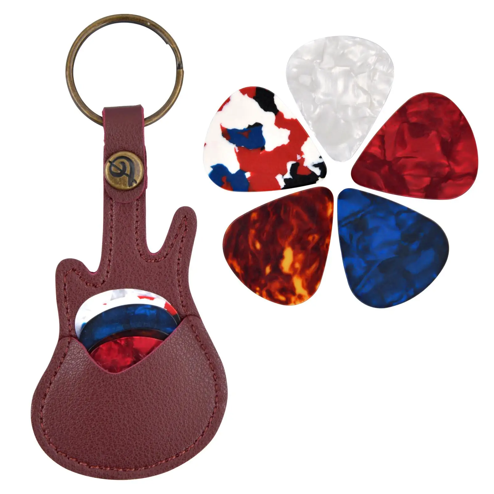Guitar Pick Set, Guitar Picks Holder with 5 Counts Random Color Guitar Pick, Bass Guitar Strap for Electric Guitar & Bass