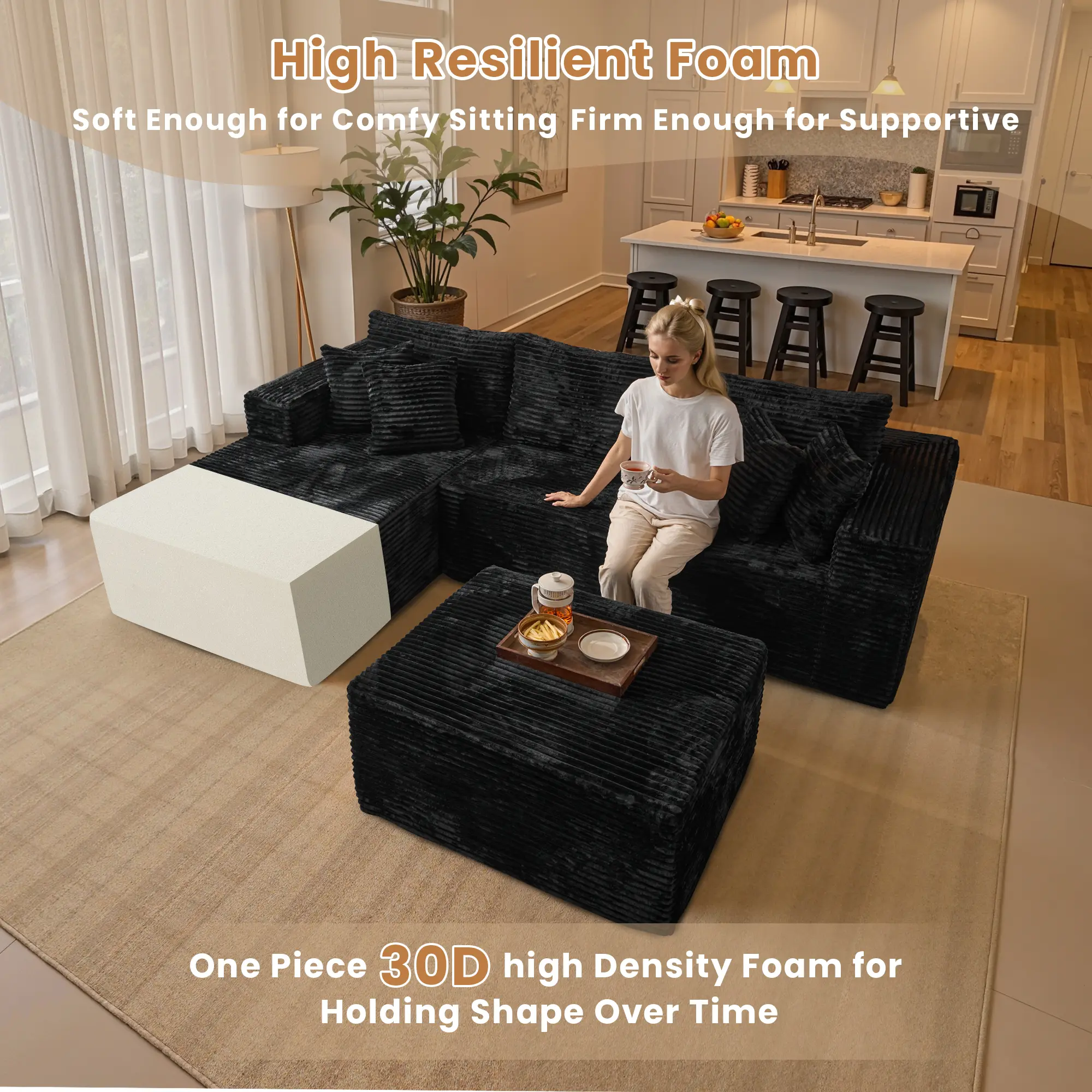 108" Boneless Couch Cloud Modular Sectional Sofa, Morden Couch With Removable Ottomans & Chaise, Plush Corduroy&Deep Seat Premium High-Density Foam Couches, No Assembly Needed for Living Room 108" Boneless Couch Cloud Modular Sectional Sofa, Morden Couch With Removable Ottomans & Chaise, Plush Corduroy&Deep Seat Premium High-Density Foam Couches, No Assembly Needed for Living Room