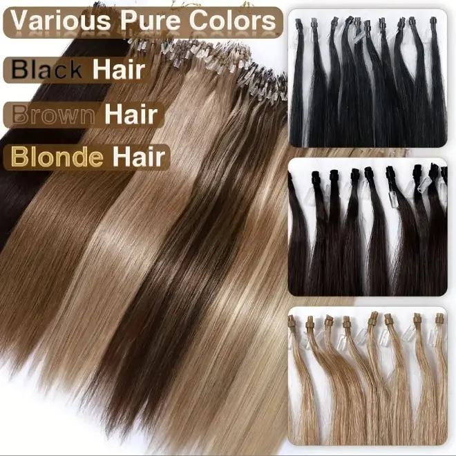 12-28 Inch Micro Loop Hair Extensions, 50Pcs 1G Per Strand 50G Total,  Pure Remy Human Hair, # 1 Natural Black with Delicate Blonde Highlights, Seamless Beads Ring, Stable Wear & Sleek Straight Texture