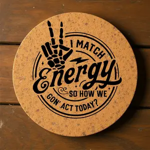 'I Match Energy' #2 Lasered Cork Coasters for Drinks (6 Pack)