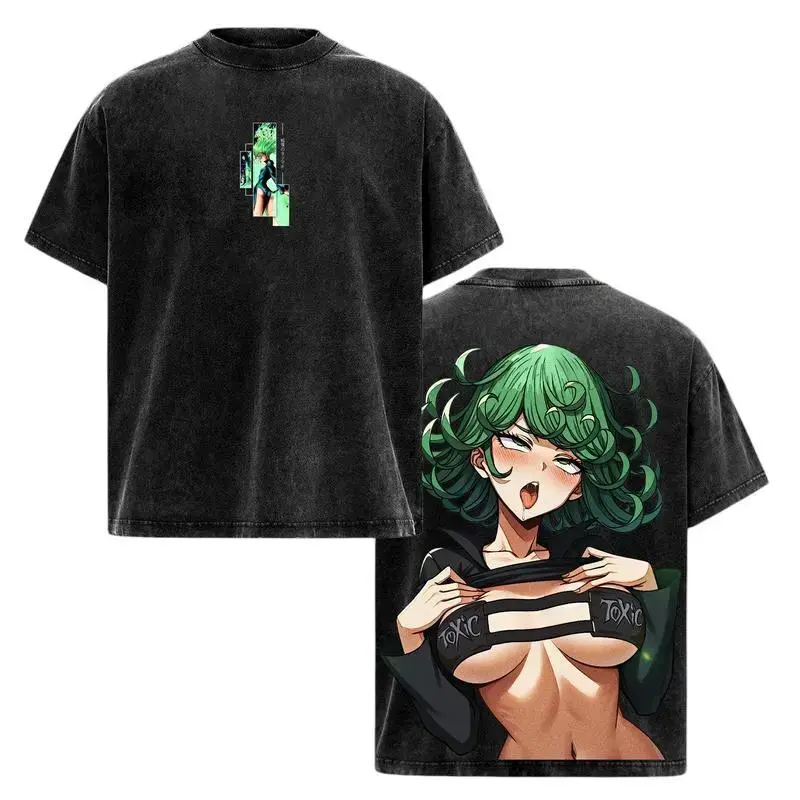 Tatsumaki Tornado of Terror Vintage Graphic Tee 260GSM Heavyweight Cotton Washed Oversized Shirt One Punch Man Anime Streetwear Y2K Apparel Double Sided Print Casual Everyday Top Premium Waifu Merch Retro Acid Wash T-Shirt Best Gift For Anime Lovers