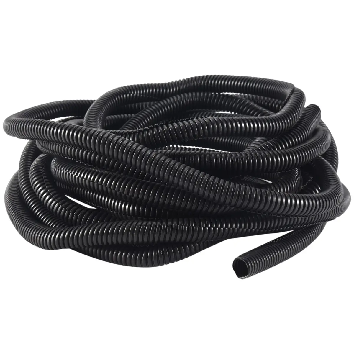 Split Wire Loom Tubing - 20 ft x 10mm Interior Diameter Flexible and Ribbed Polyethylene Cable Protector for Automotive, Home Installation, Industrial Wiring Management