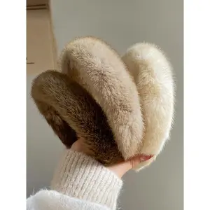 Women's Sweet Plush Puffy Hairband, Soft Mink Fur Material, Pure Color Chic Fashion Accessory, Autumn Winter Warm Headband, Office School Gift