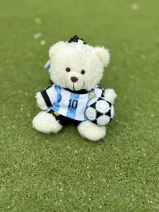 New 2026 World Cup Football Ronaldo Messi Bear Plush Toy Couple Gift Memorial Bag Charm, Cute Teddy Bear Collectible Item