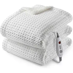 Heated Blanket Throw, Waffle Weave Electric Throw Blanket Fast Heating with LCD Controller, 6 Heat Levels & 4 Hour Auto Shut Off, ETL Certified, Machine Wa
