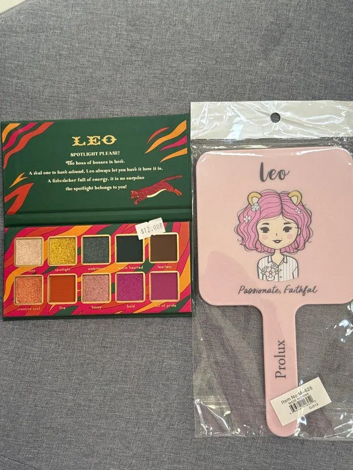 Kara Beauty Zodiac Sign Bundle Set - Leo Eyeshadow Palette & Handheld Mirror for Unique Style Enhancement